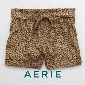 Aerie Leopard Print Camp Shorts  Tie Waist Paperbag Shorts size M